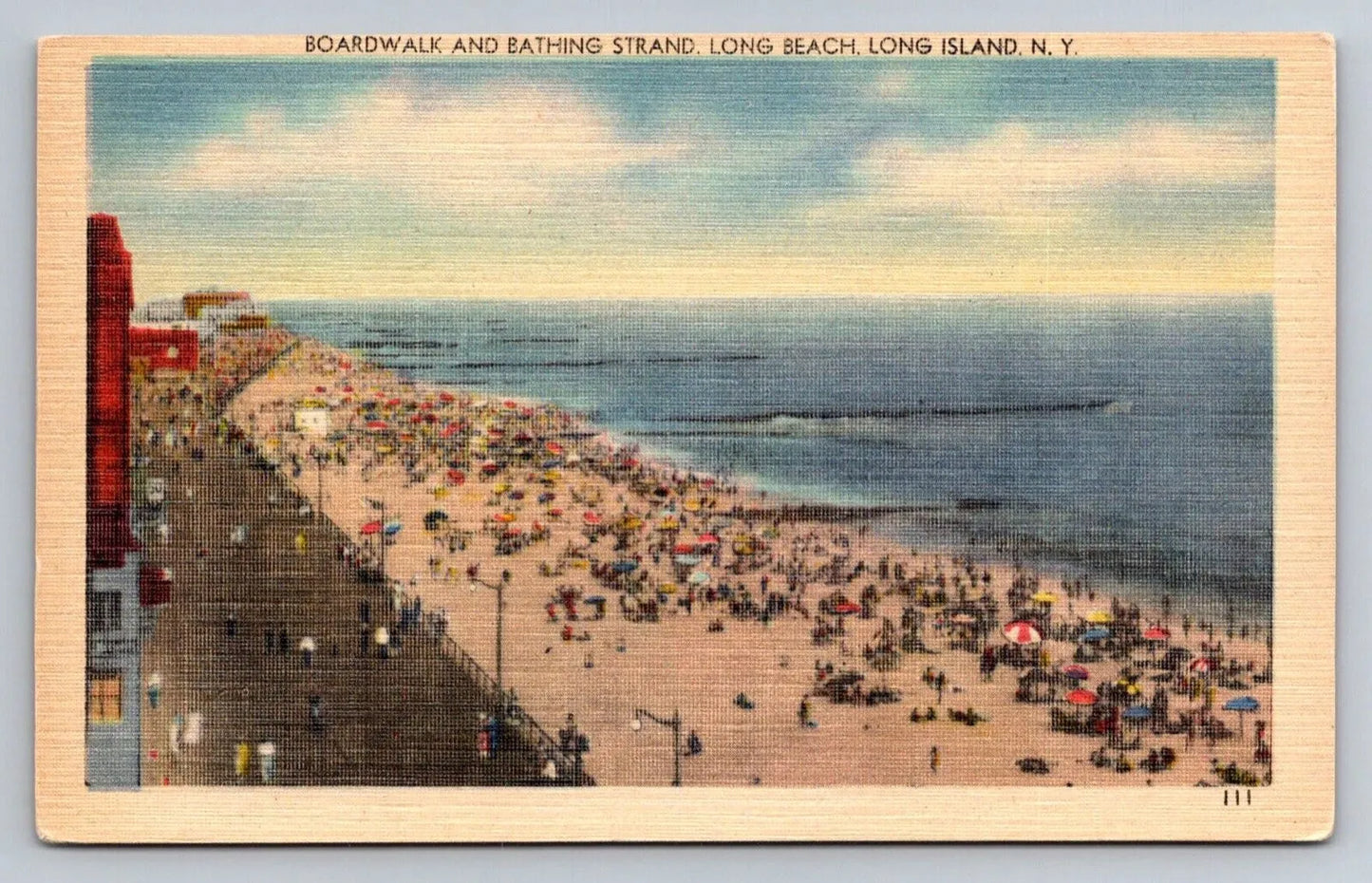 Boardwalk, and Bathing Strand. Long Beach, Long Island, NY Vintage Postcard