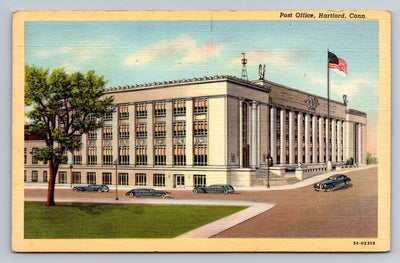 Post Office, Hartford, Conn. Washington One Cent Stamp Vintage Postcard