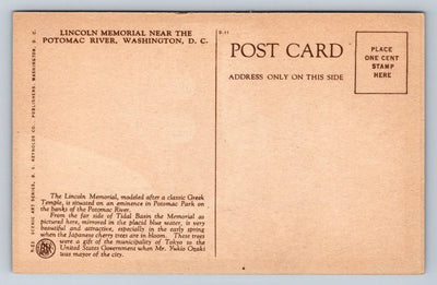 Lincoln Memorial Near the Potomac River, Washington, DC Vintage Postcard