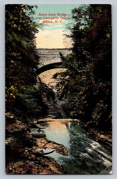 Stone Arch Bridge Over Cascadia Gorge, Ithica, NY New York Vintage Postcard