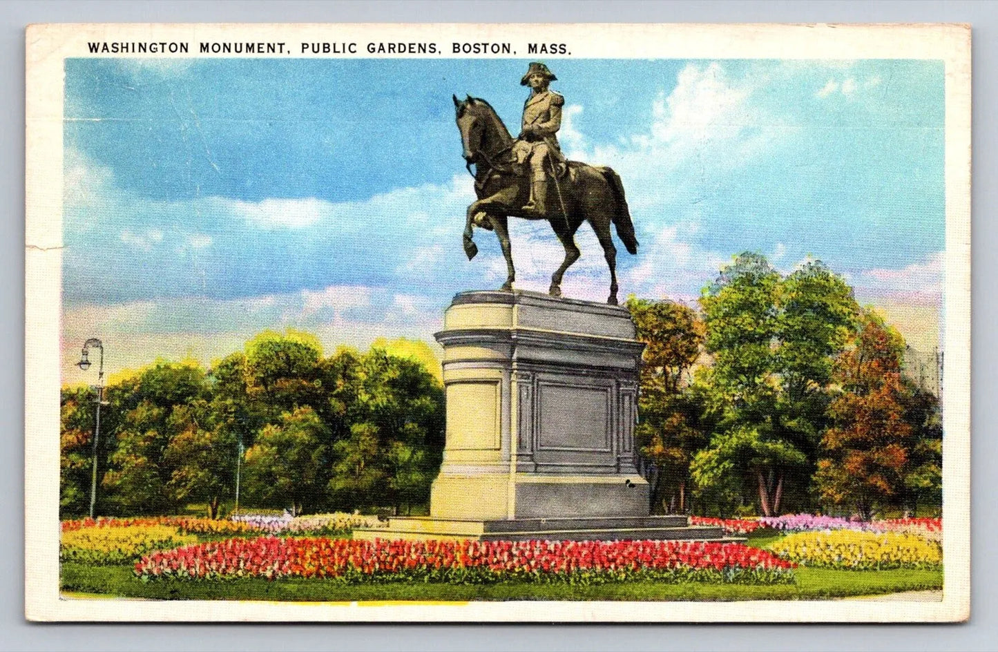 Washington Monument, Public Gardens, Boston, Mass. Vintage Postcard