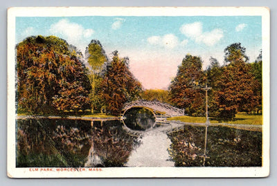 Elm Park, Worcester, Mass. - Pond, Bridge Vintage Postcard