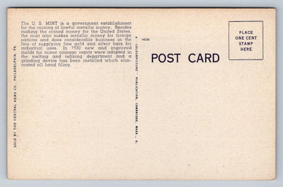 U.S. Mint, Philadelphia, PA Pennsylvania Vintage Central News Co Postcard