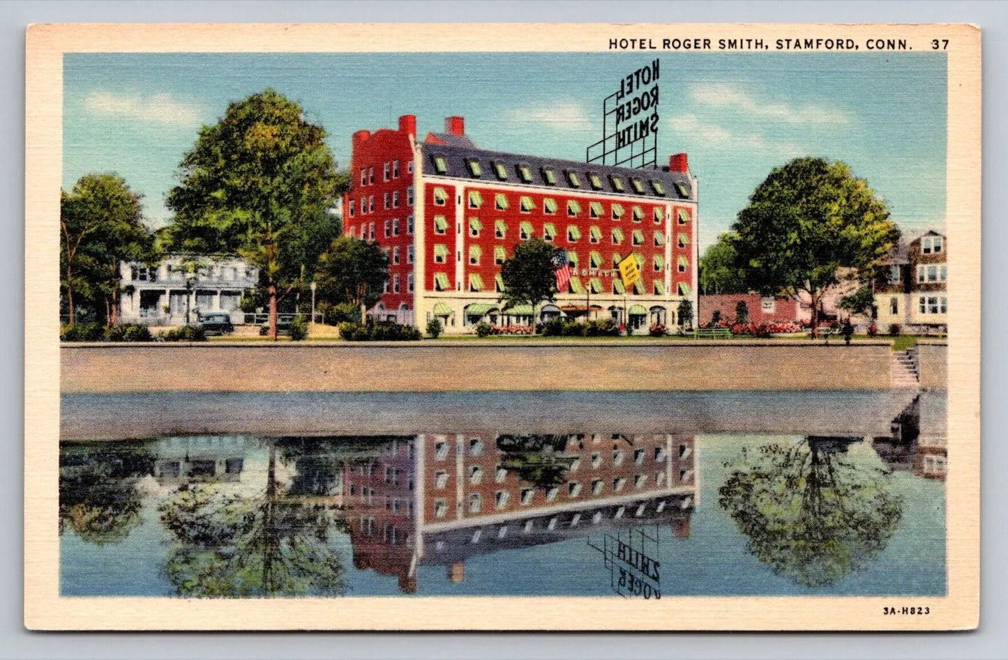 Hotel Roger Smith, Stamford, Conn. - Reflection on Water Vintage Postcard