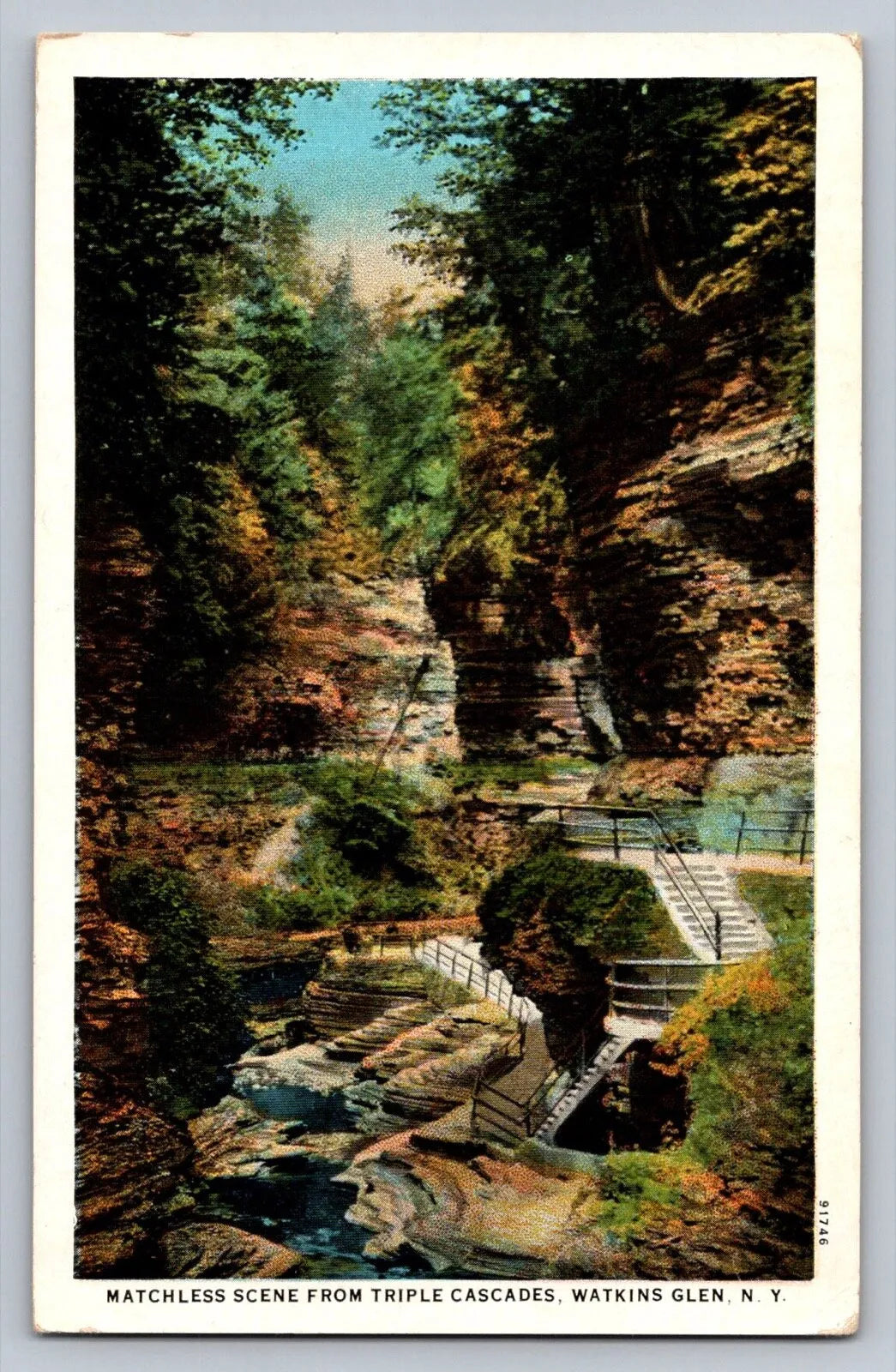 Matchless Scene from Triple Cascades. Watkins Glen, NY New York Vintage Postcard