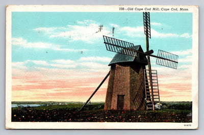 Old Cape Cod Mill, Cape Cod, Massachusetts, Windmill Vintage Postcard