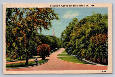 Monument Avenue, Old Bennington, VT. 56B (Vermont) Vintage Curt Teich Postcard