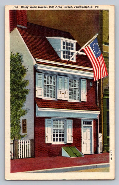 Betsy Ross House, 239 Arch Street, Philadelphia, Pa. American Flag Postcard