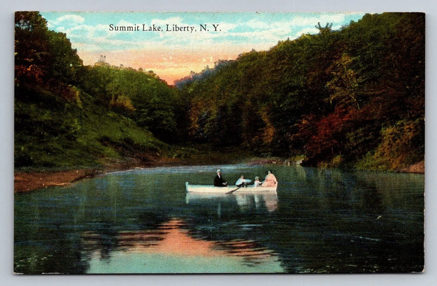 Summit Lake, Liberty, NY (Family on Canoe) New York Vintage Postcard