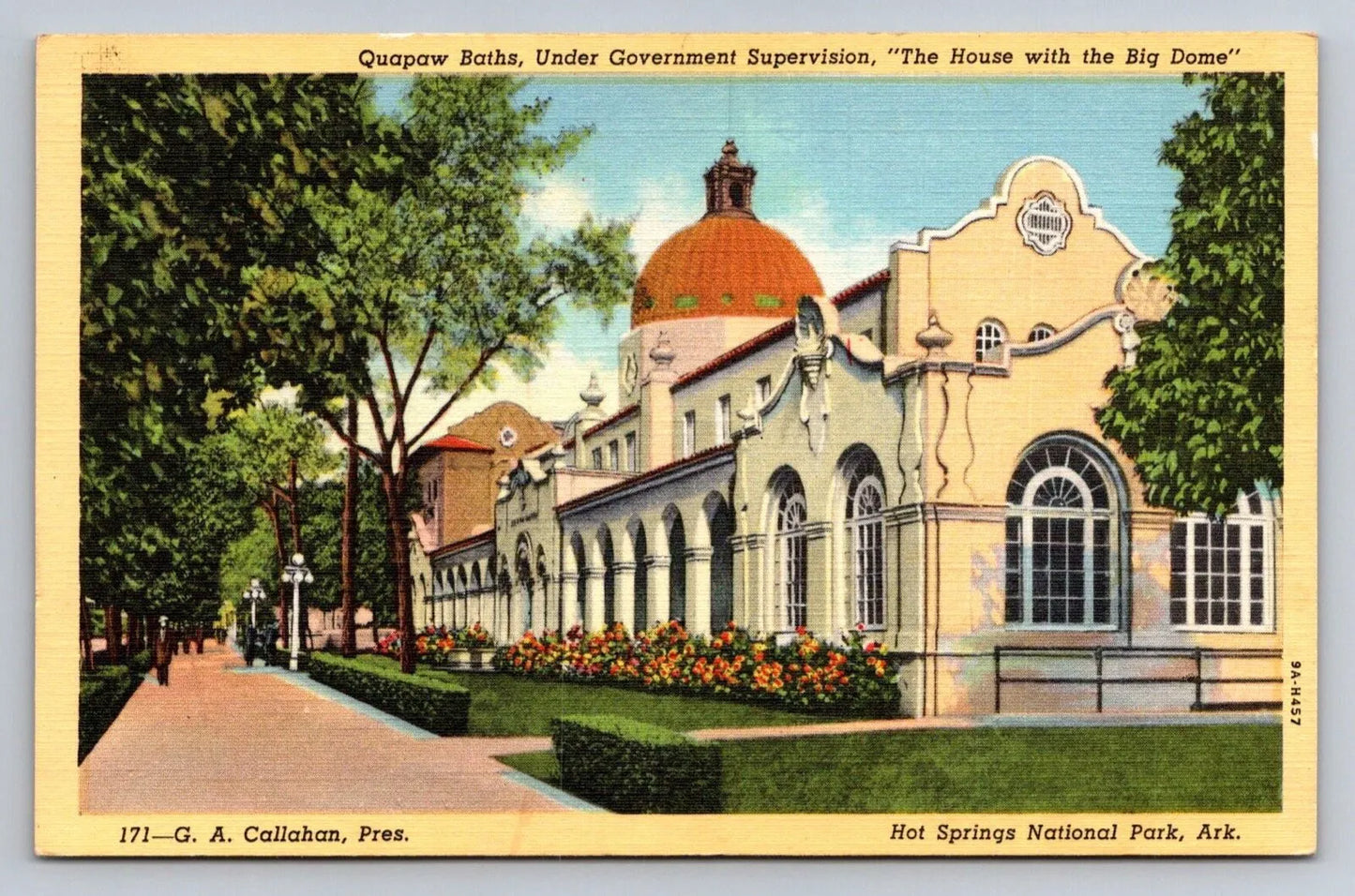 Quapaw Baths, House with the Big Dome, Hot Springs National Park, Ark. Postcard