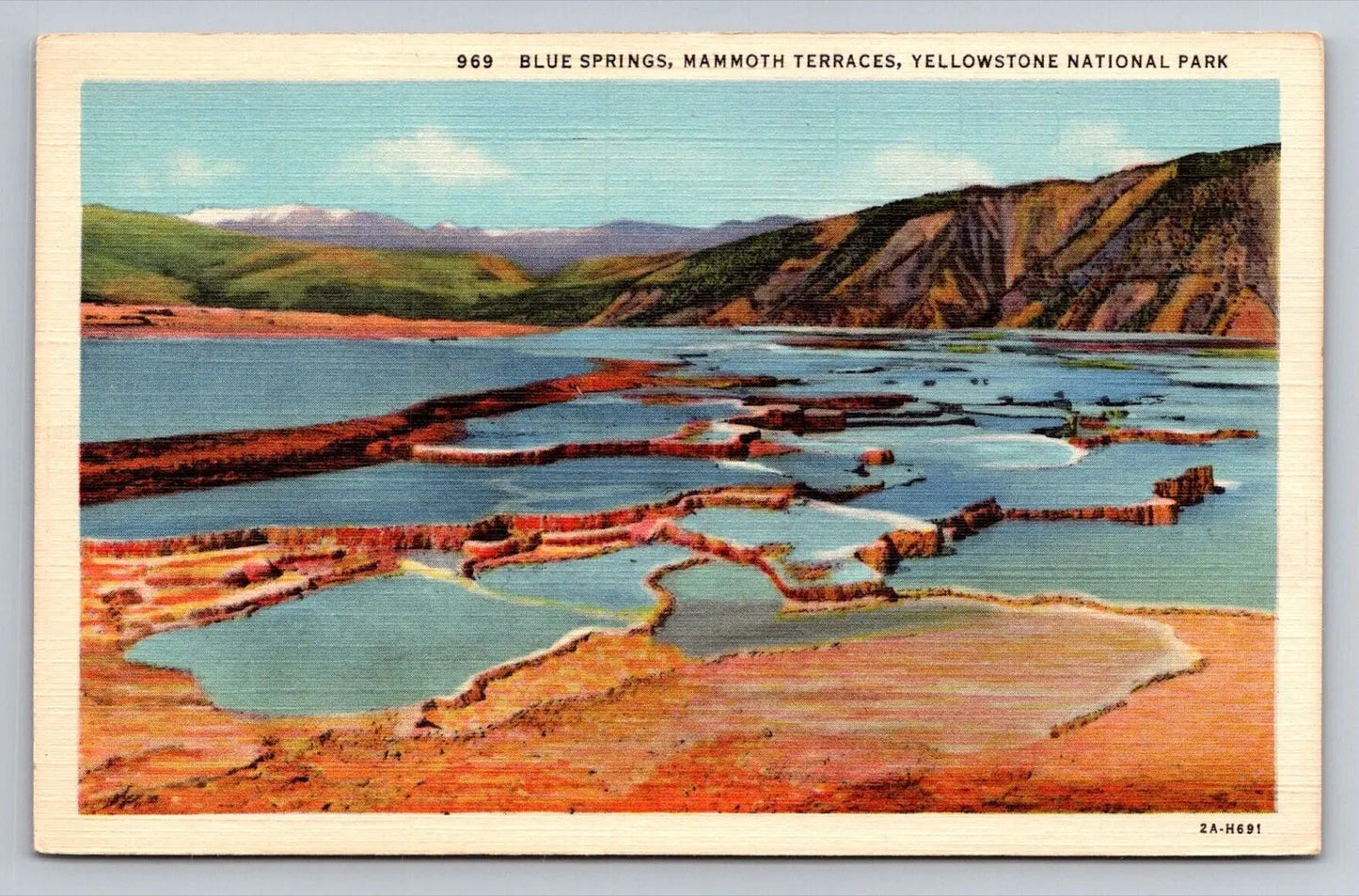 Blue Springs, Mammoth Terraces, Yellowstone, National Park Vintage Postcard