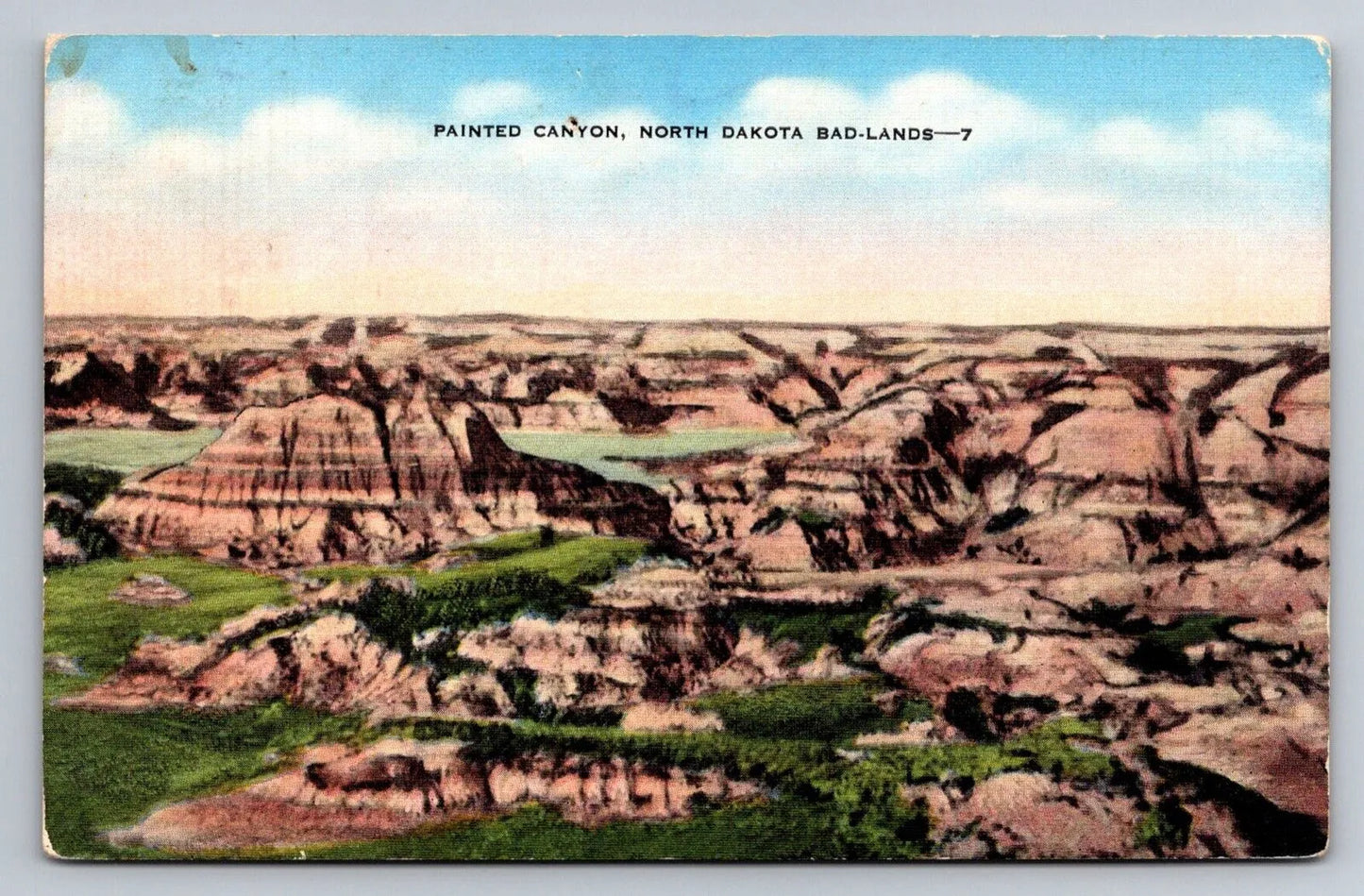 Painted Canyon, North Dakota Bad-lands Vintage Postcard (circa 1940)