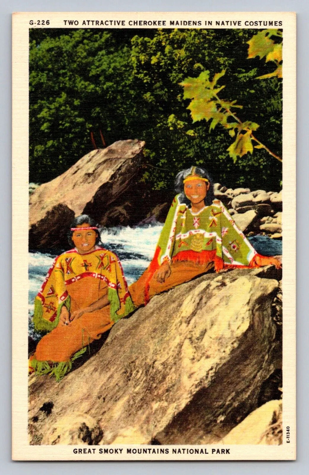 Two Attractive Cherokee Maidens in Native Costumes, Great Smoky Mtns Postcard