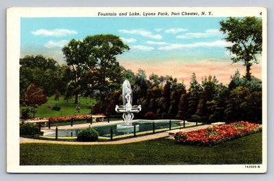 Fountain and Lake, Lyons Park, Port Chester, NY (New York) Vintage Postcard