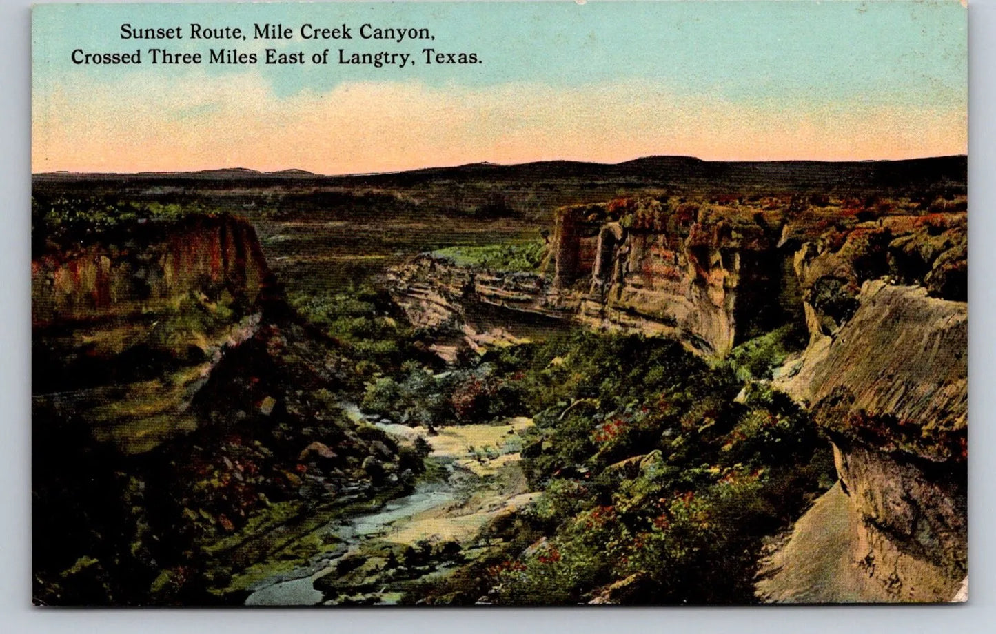 Sunset Route, Mile Creek Canyon, Three Miles East of Langtry, Texas Postcard