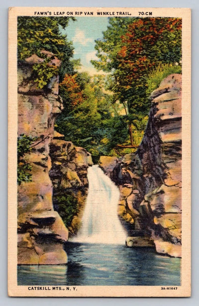 Fawn's Leap on Rip Van Winkle Trail, Catskill Mountains, NY - Waterfall Postcard