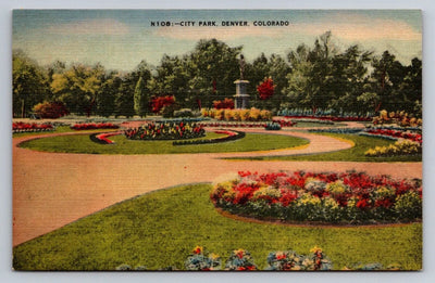 City Park, Denver, Colorado, N108 Flower Gardens Vintage Postcard - NICE!