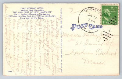 Lake Spofford Hotel, Spofford, New Hampshire Vintage Tichnor Brothers Postcard