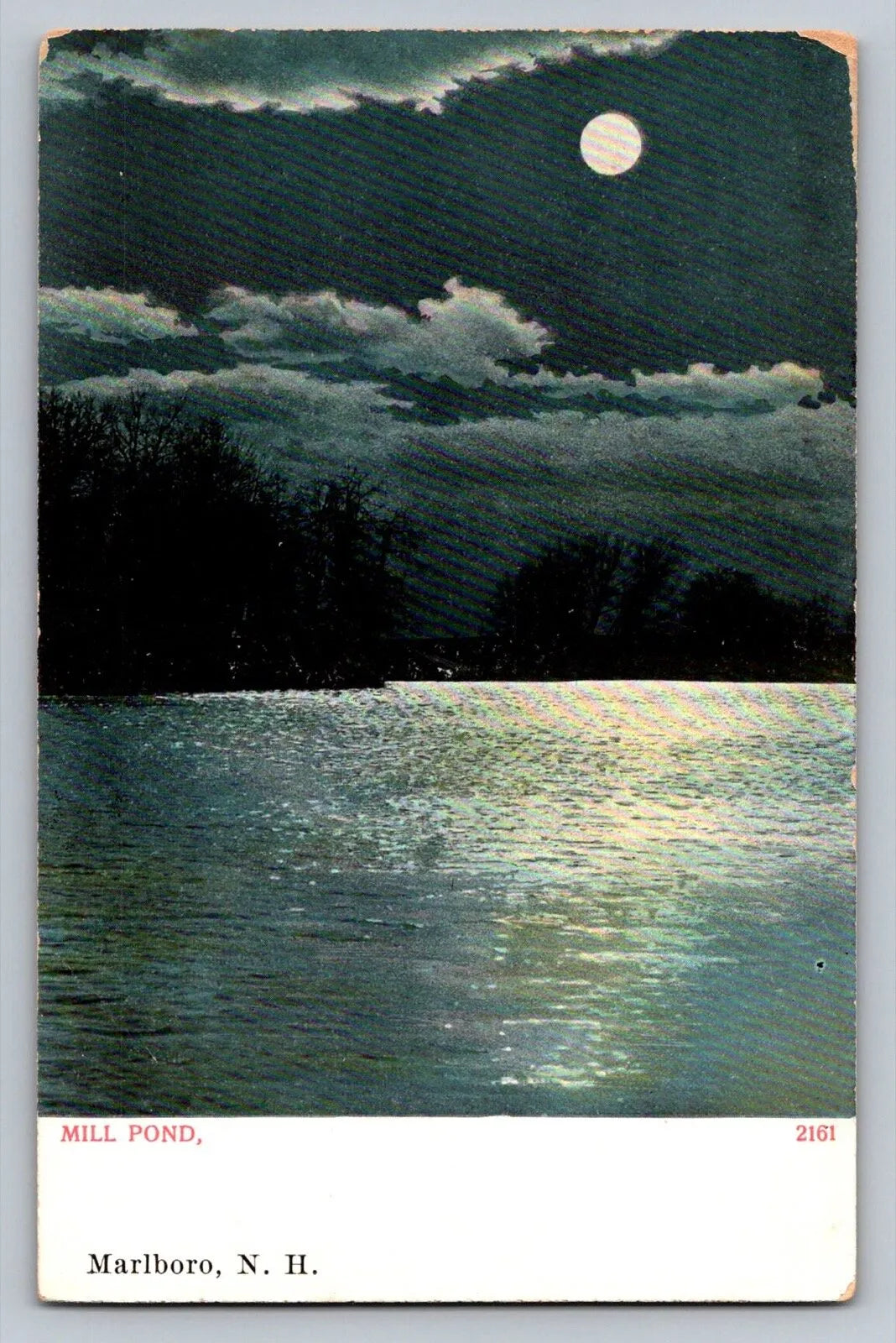 Mill Pond, Marlboro, New Hampshire - Moon Over Lake Vintage Postcard