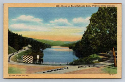 Scene on Beautiful Lake Lure, Western North Carolina Vintage Curt Teich Postcard