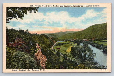 French Broad River Valley, Southern Railroad, Hot Springs, NC Vintage Postcard