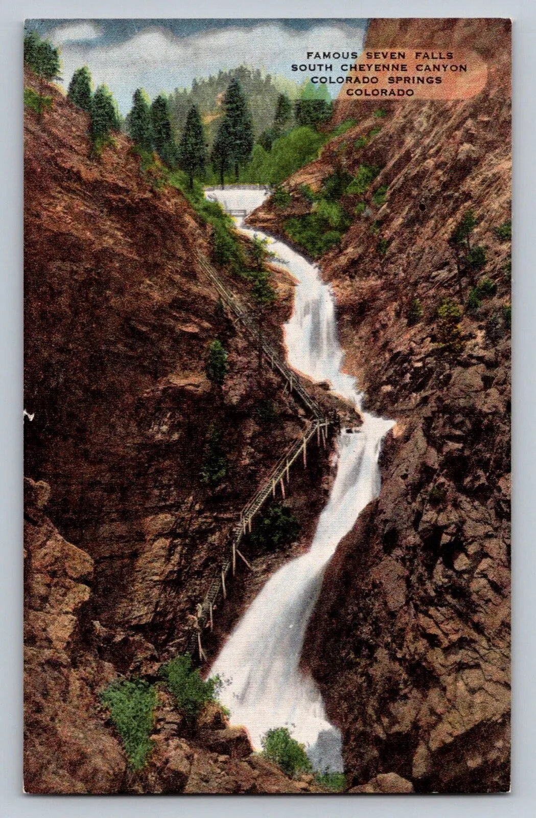 Famous Seven Falls, South Cheyenne Canyon, Colorado Springs, Colorado Postcard