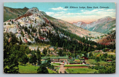 Elkhorn Lodge, Estes Park, Colorado Rocky Mountains Vintage Postcard