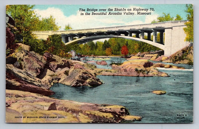 The Bridge Over Shut-In, Highway 70, Beautiful Arcadia Valley, Missouri Postcard