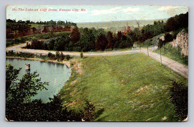 The Lake on Cliff Drive, Kansas City, Missouri Vintage Postcard (circa 1910)