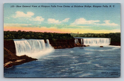 New General View of Niagara Falls, Center of Rainbow Bridge, NY Vintage Postcard