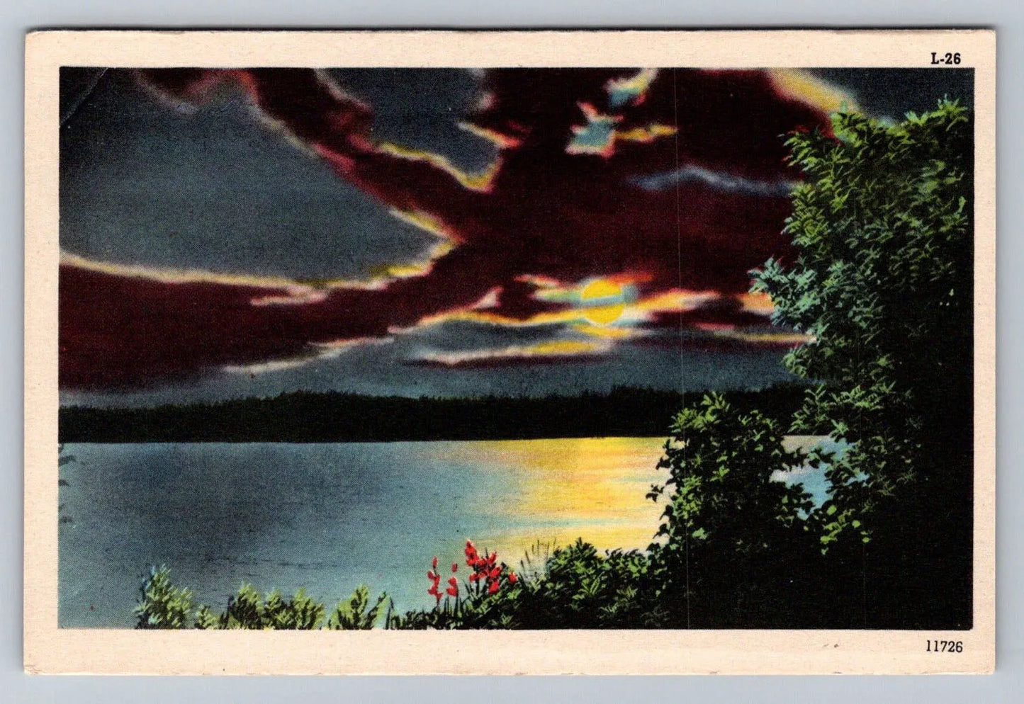 Untitled Moonlight Over Water Scene, Asheville Postcard Co., NC Vintage Postcard