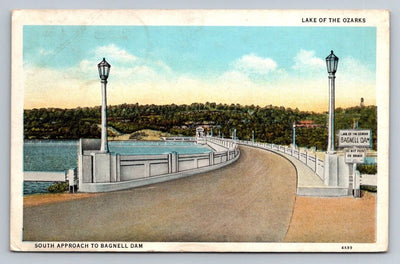 Lake of the Ozarks, South Approach to Bagnell Dam, Missouri Vintage Postcard