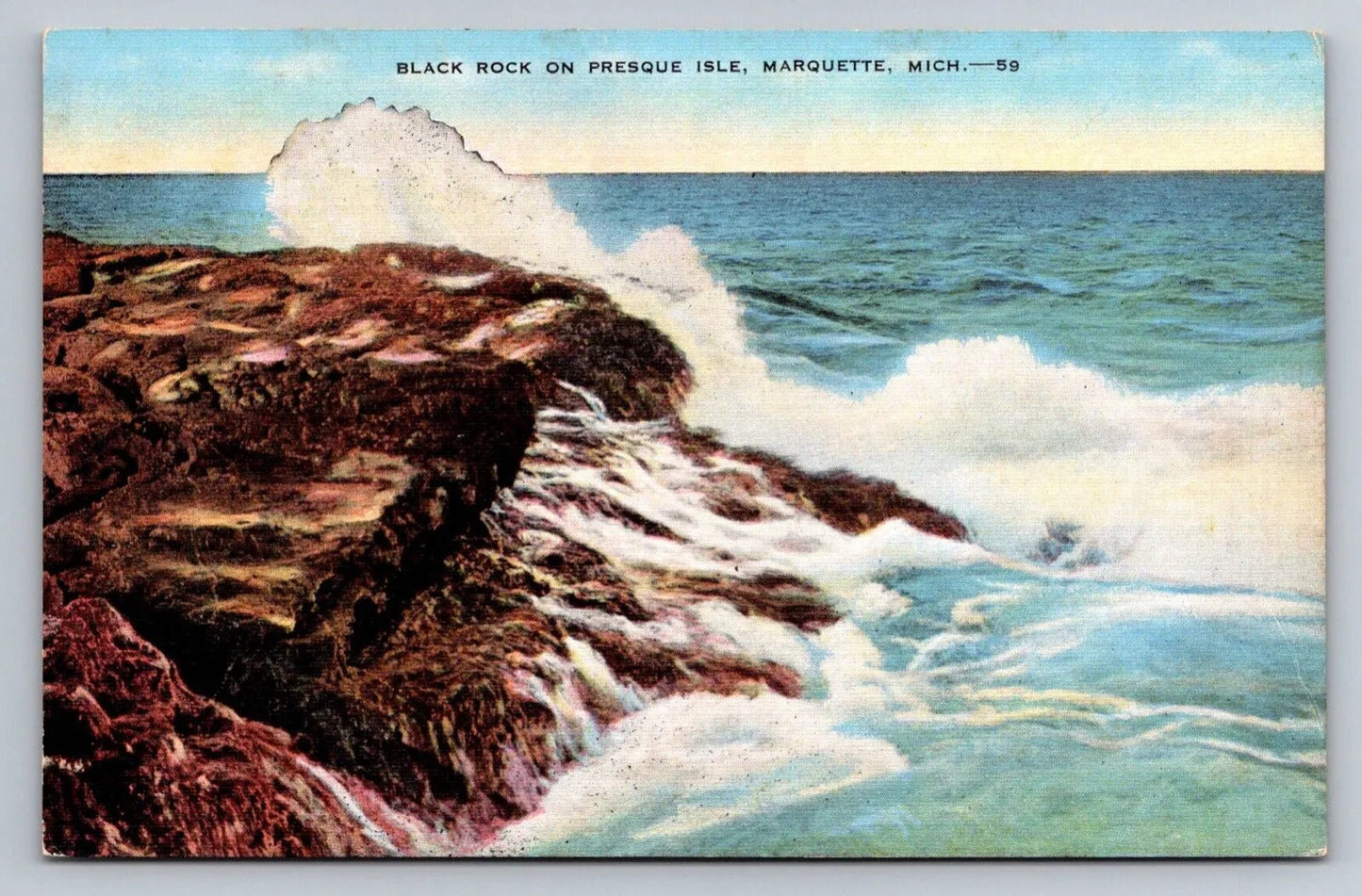 Black Rock on Presque Isle, Marquette, Mich. Lake Michigan Vintage Postcard