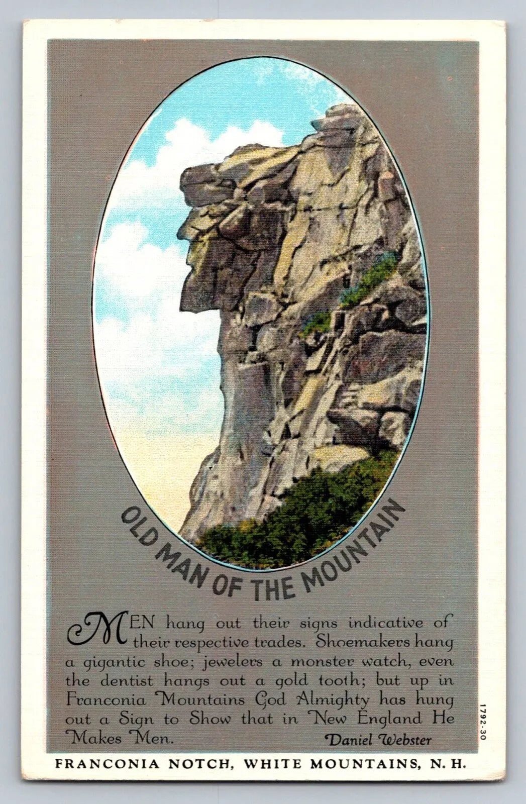 Old Man of the Mountain, Franconia Notch, White Mountains, NH Vintage Postcard