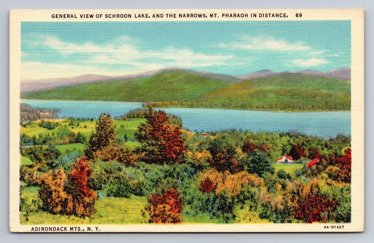 View of Schroon Lake, the Narrows Mt. Pharaoh in Distance, Adirondacks Postcard