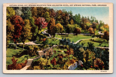 Autumn Scene, Hot Springs Mountain from Arlington Hotel, Hot Springs AR Postcard