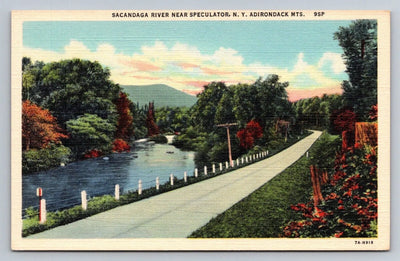 Sacandaga River Near Speculator, NY, Adirondack Mountains - Roadway Postcard