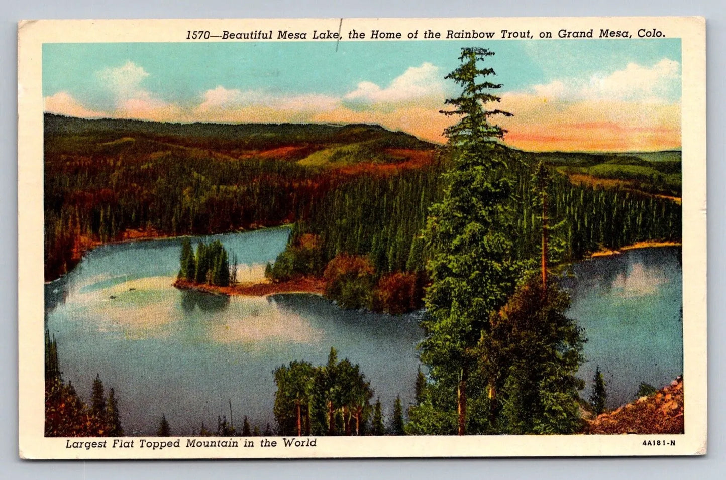 Beautiful Mesa Lake, Home of Rainbow Trout, Grand Mesa, Colorado Postcard