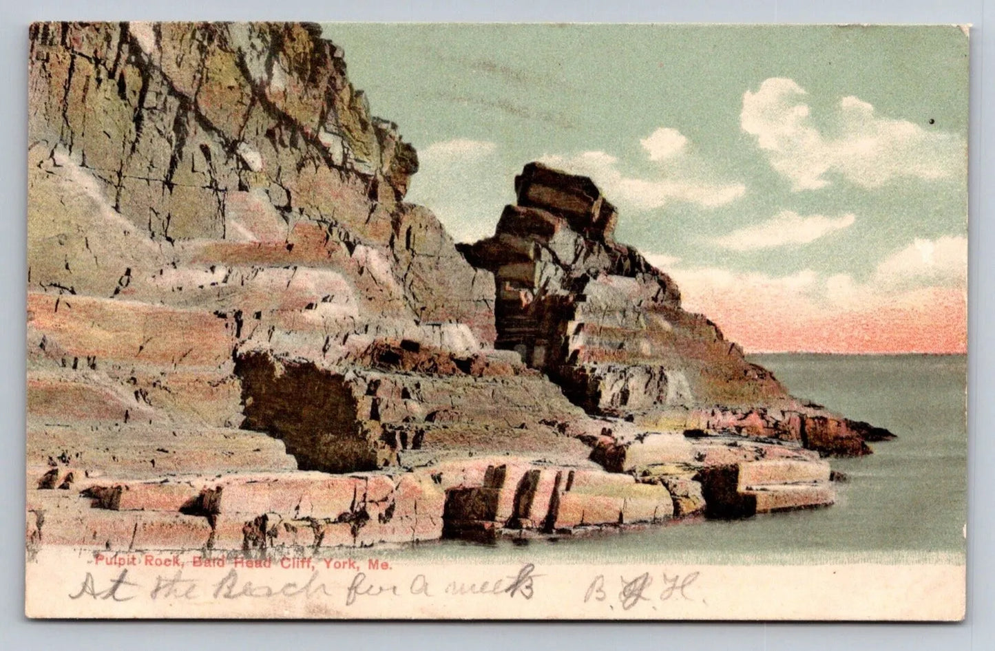 Pulpit Rock, Bard Head Cliff, York, Maine Vintage Postcard