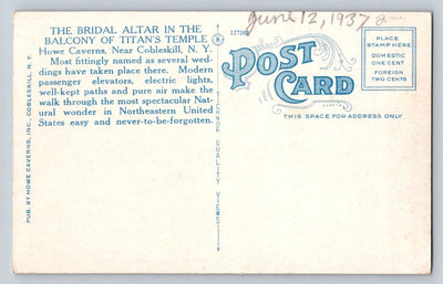 The Bridal Altar, Howe Caverns, NY (New York) Vintage Postcard (circa 1935)