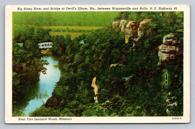 Big Piney River and Bridge Near Fort Leonard Wood, Missouri Vintage Postcard