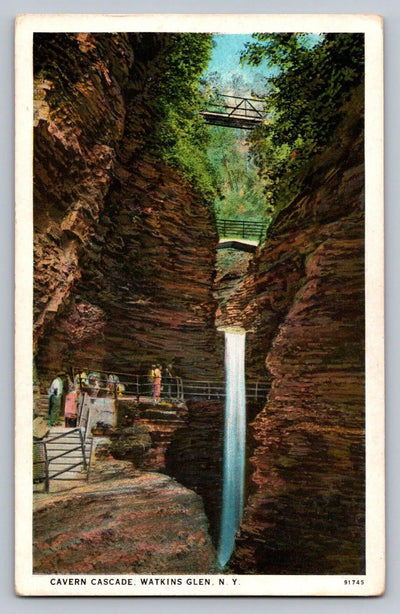 Cavern Cascade Watkins Glen New York Waterfall Vintage Postcard