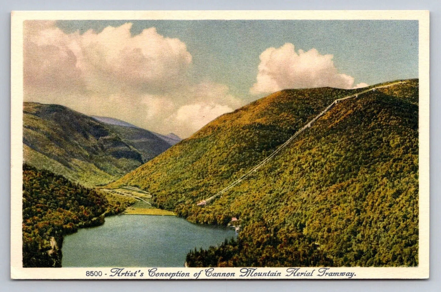 Artist's Conception of Cannon Mountain Aerial Tramway, Echo Lake, NH Postcard