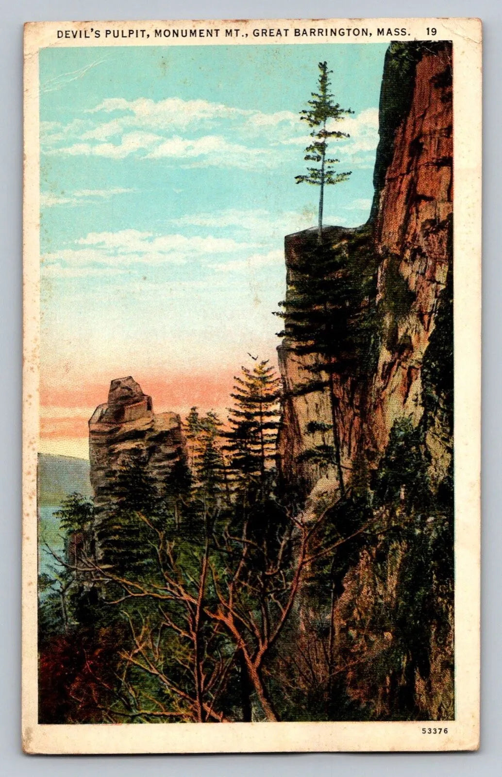 Devil's Pulpit, Monument Mountain, Great Barrington, Mass. Vintage Postcard