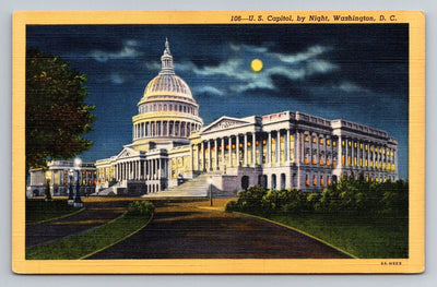 U. S. Capitol, by Night, Washington DC - Moon Vintage B. S. Reynolds Co Postcard