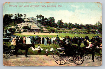 Watching Ball Game Brookside Park, Cleveland, Ohio - Baseball, Horses Postcard