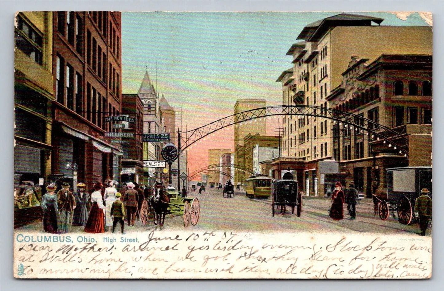 Columbus, Ohio, High Street - People, Horses and Carriages Vintage Postcard