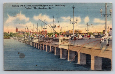 Fishing Off Pier, Popular Sport, St. Petersburg, Florida, Sunshine City Postcard