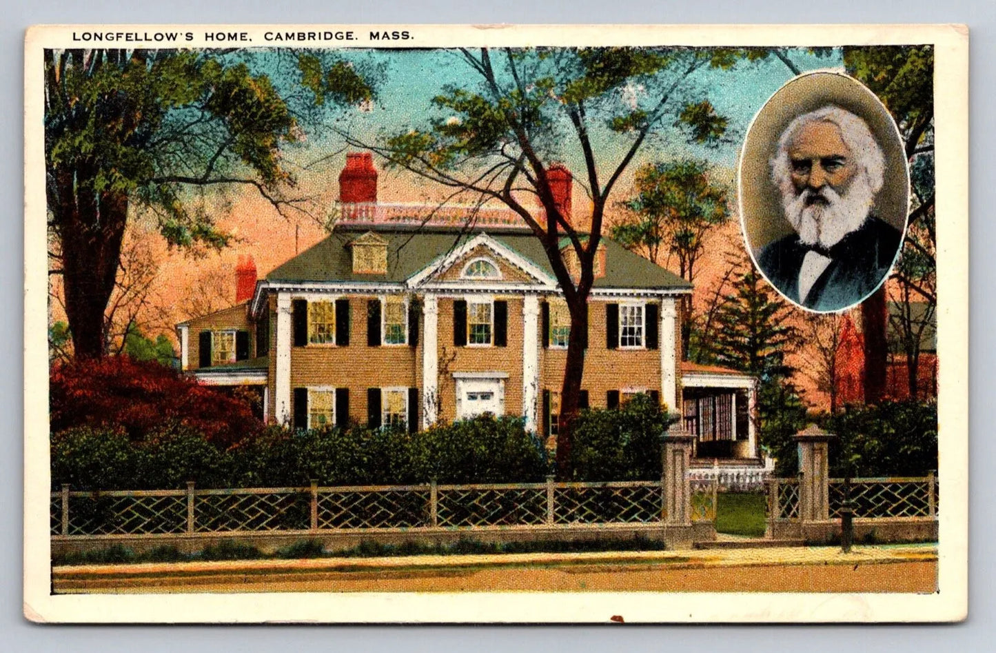 Longfellow's Home. Cambridge. Mass. Henry Wadsworth Longfellow Vintage Postcard