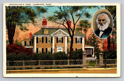 Longfellow's Home. Cambridge. Mass. Henry Wadsworth Longfellow Vintage Postcard